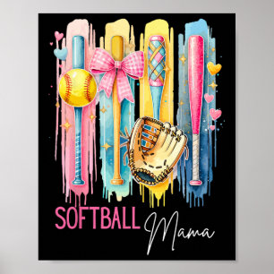 Affiche Maman de softball Coquette Coup de pinceau Maman d