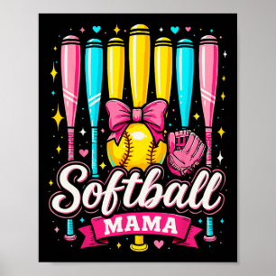 Affiche Maman de softball Coquette de softball en arc