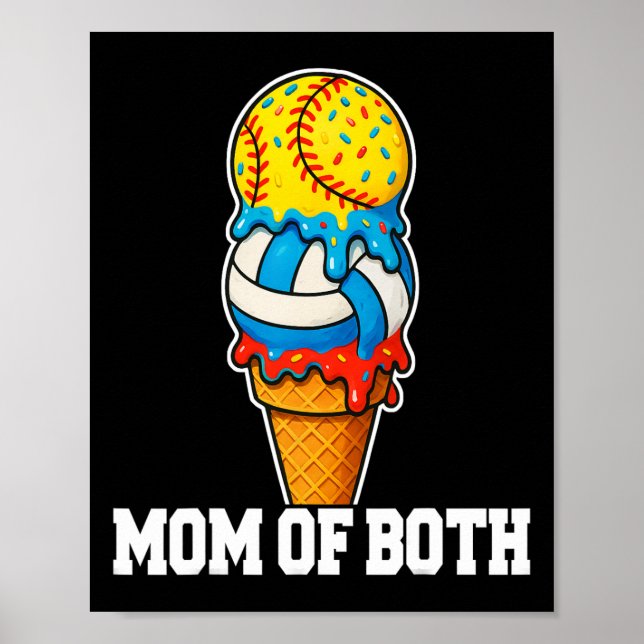 Affiche Maman de volley-ball de softball Goutte de glace É (Devant)