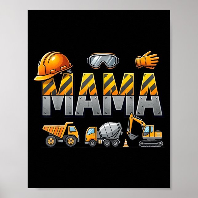 Affiche Maman drôle excavatrice de construction enfants ap (Devant)