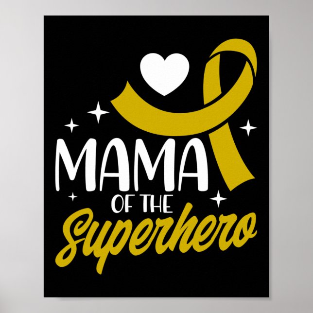 Affiche Maman Du Cancer De L'Enfance D'Un Ruban Superhéros (Devant)