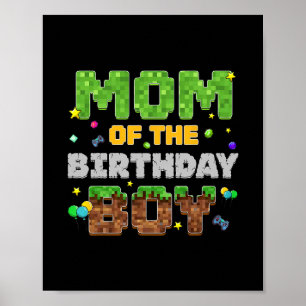Affiche Maman du garçon d'anniversaire Pixel Gamer Party t