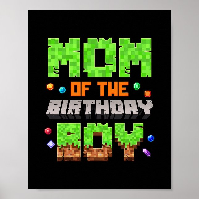 Affiche Maman du garçon d'anniversaire Pixel jeu vidéo jeu (Devant)