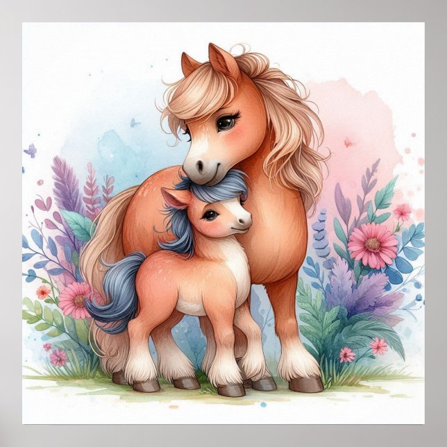 Affiche Maman et bébé cheval (Devant)