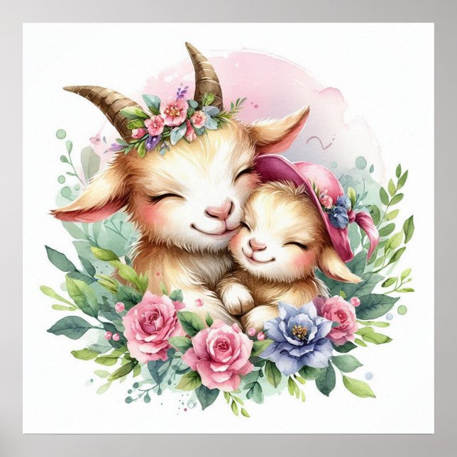 Affiche Maman et bébé chèvre (Devant)