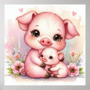 Affiche Maman et bébé cochon