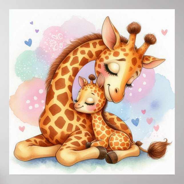 Affiche Maman et bébé girafe (Devant)