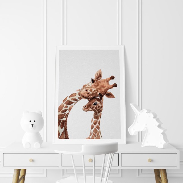 Affiche Maman et bébé girafe, aquarelle (Créateur téléchargé)