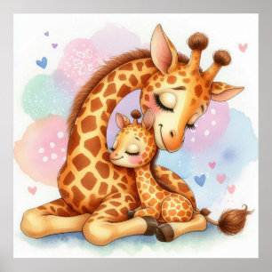 Affiche Maman et bébé Giraffe