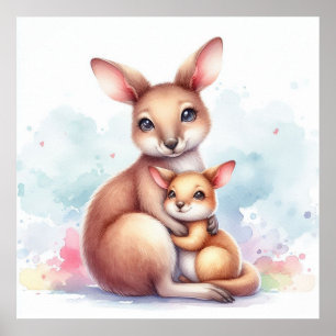 Affiche Maman et bébé kangourou