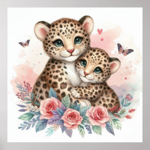 Affiche Maman et bébé léopard