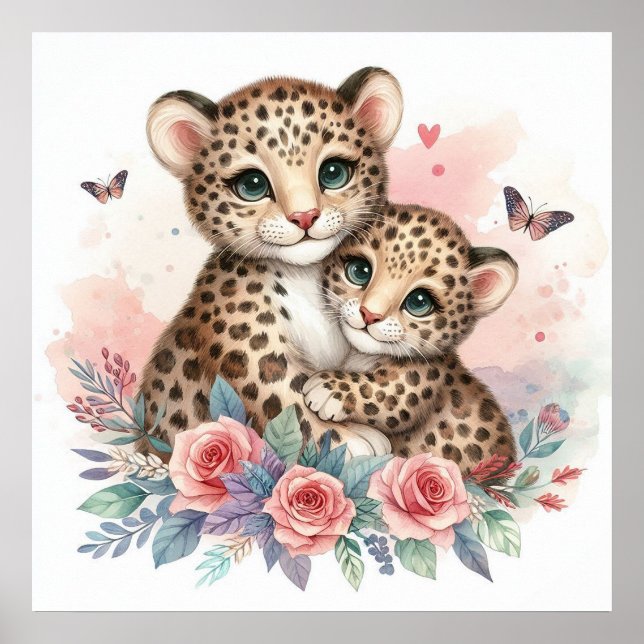 Affiche Maman et bébé léopard  (Devant)