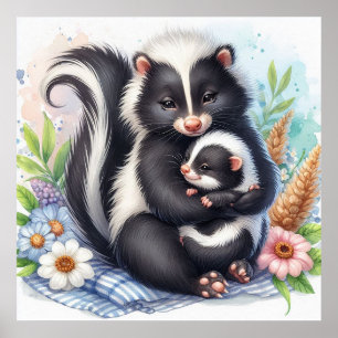 Affiche Maman et bébé mouffette