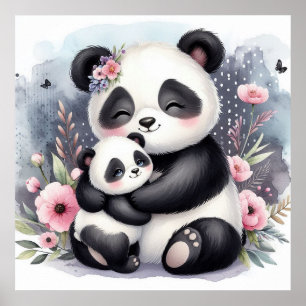 Affiche Maman et bébé panda
