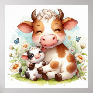 Affiche Maman et bébé vache