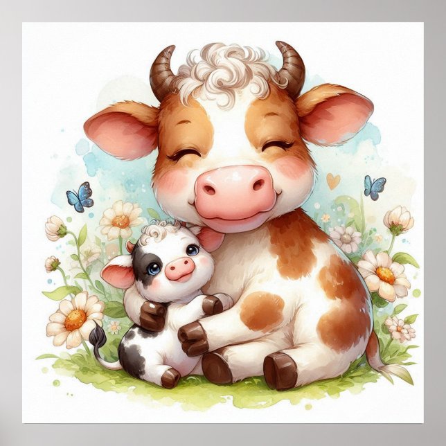 Affiche Maman et bébé vache (Devant)