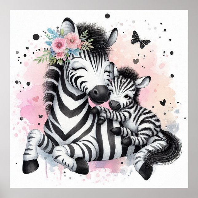 Affiche Maman et bébé Zebra (Devant)