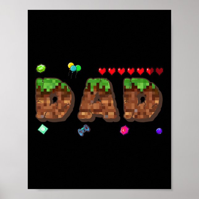 Affiche Maman et papa du garçon d'anniversaire Pixel Game  (Devant)
