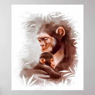 Affiche Maman Et Son Peinture De Singe, Famille De Singe A