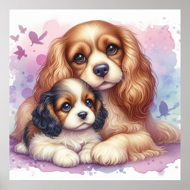 Affiche Maman et Spaniel bébé (Devant)