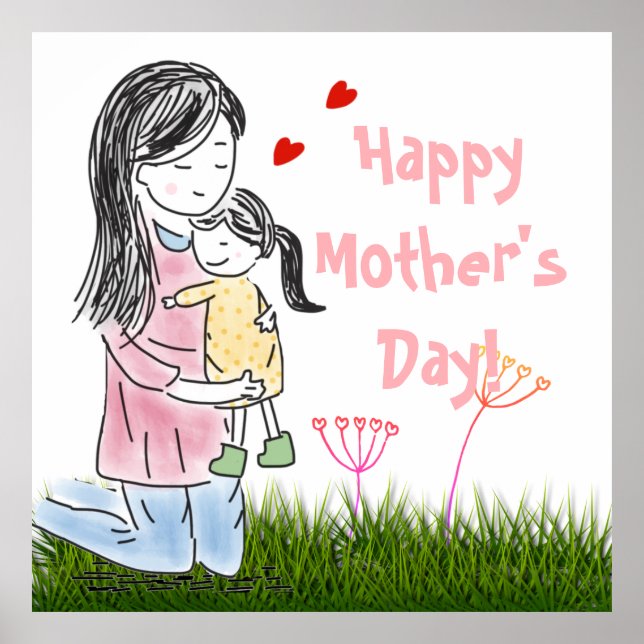 Affiche Maman & Fille Hug Custom (Devant)