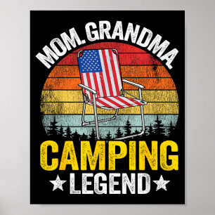 Affiche Maman grand-mère camping légende drapeau américain