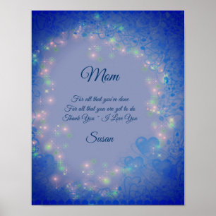 Affiche Maman Je t'aime Coeurs Bleus Personnalisé
