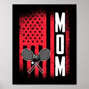 Affiche Maman Joueur Dminton Retro Jeu Us Drapeau Merica S