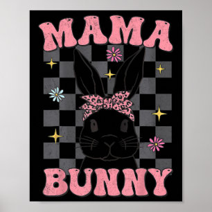 Affiche Maman Lapin Groovy Rétro Ensemble Famille Pâques M