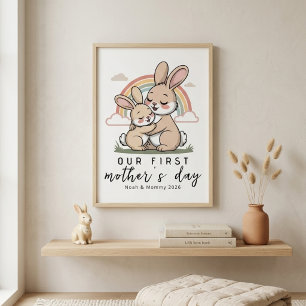 Affiche Maman Lapin Pastel Bébé Premier Jour de la Fête de