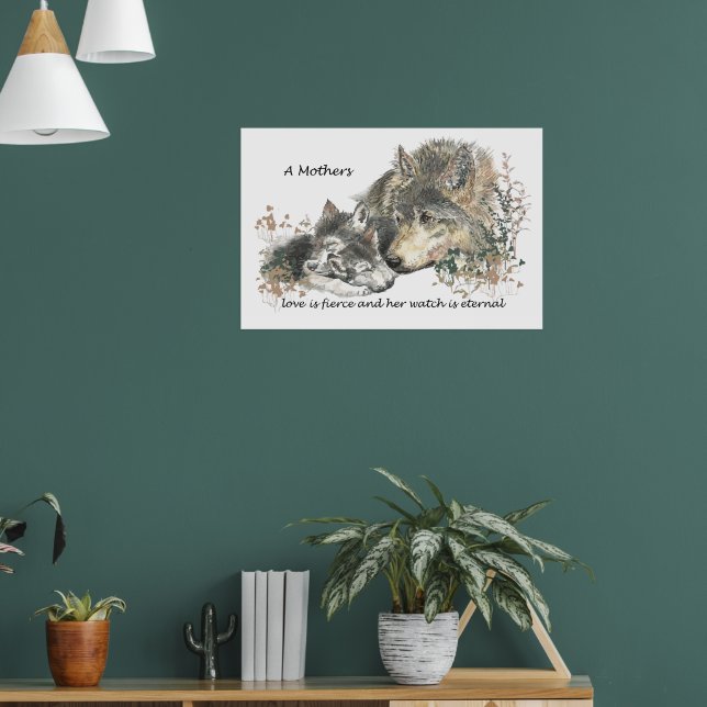 Affiche Maman Loup Aquarelle Amour Féroce Montre Éternel (Salon 1)