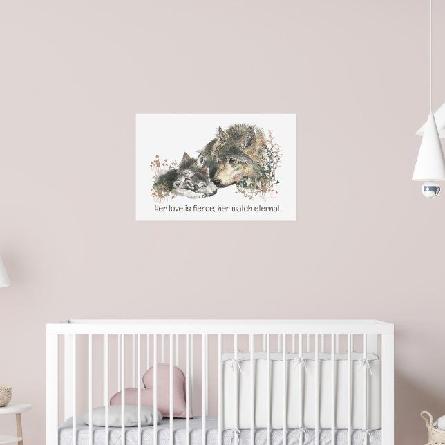 Affiche Maman Loup Aquarelle Amour Féroce Montre Éternelle (Pépinière 2)