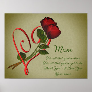 Affiche Maman Merci Aimer Rouge Roses Coeur Personnalisé