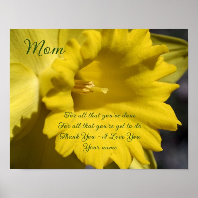 Affiche Maman Merci Amour Daffodique Fleur Personnalisée (Devant)