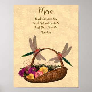 Affiche Maman Merci Vous Aimez Les libellules Panier à fle