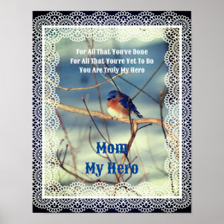 Affiche Maman Mon Héros Bleu Nature Personnalisé