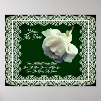 Affiche Maman Mon Héros Fleur de rose blanche Personnalisé
