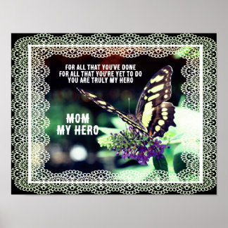 Affiche Maman Mon Héros Papillon Nature Personnalisée