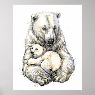 Affiche Maman Ours Polaire Et Petit