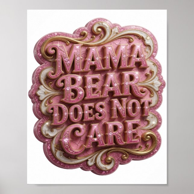 Affiche Maman ours rose chic N'AIME PAS QU'ON S'EN FOUTE (Devant)