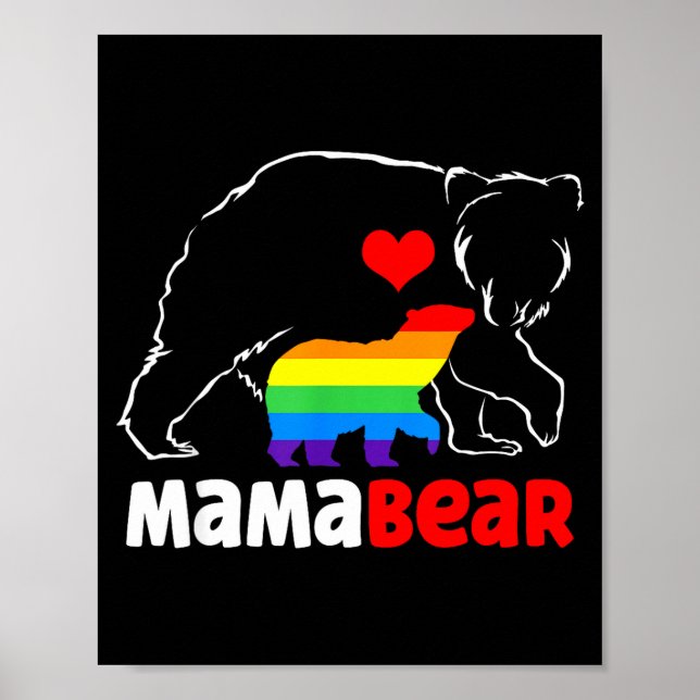 Affiche Maman ourse mère fière drapeau arc-en-ciel fierté  (Devant)
