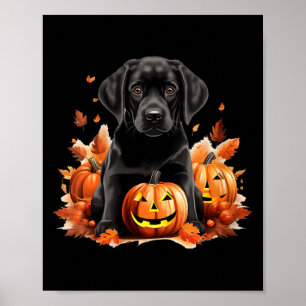 Affiche Maman Papa Chien Lab Noir Halloween Automne Drôle 