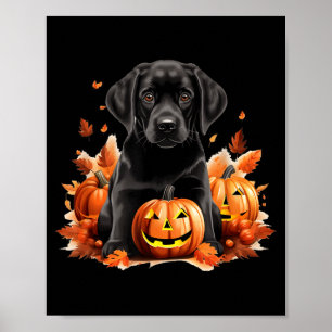 Affiche Maman Papa Chien Lab Noir Halloween Automne Drôle