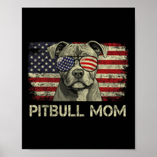 Affiche Maman Pitbull Amoureux des chiens Drapeau américai