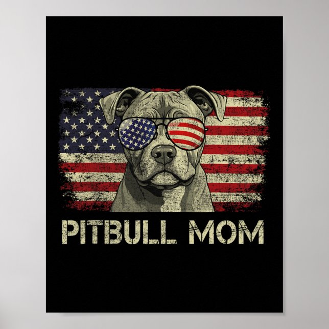 Affiche Maman Pitbull Amoureux des chiens Drapeau américai (Devant)