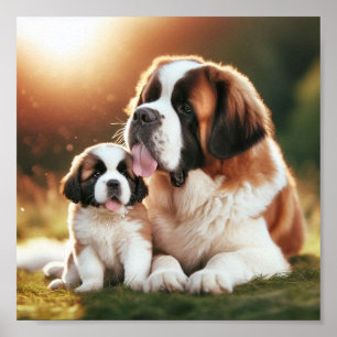 Affiche Maman Saint Bernard et son chiot