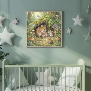 Affiche Maman Souris et ses adorables bébés nurserie