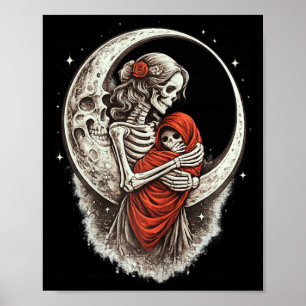 Affiche Maman squelette gothique avec bébé sombre Fête des