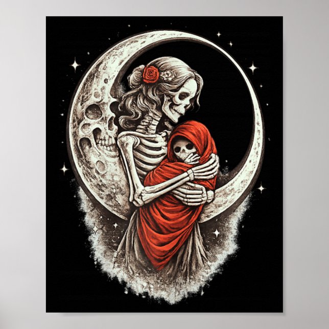 Affiche Maman squelette gothique avec bébé sombre Fête des (Devant)