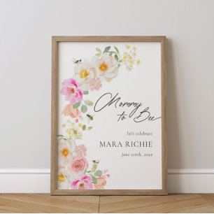 Affiche Maman to Bee   Baby shower Floral Aquarelle